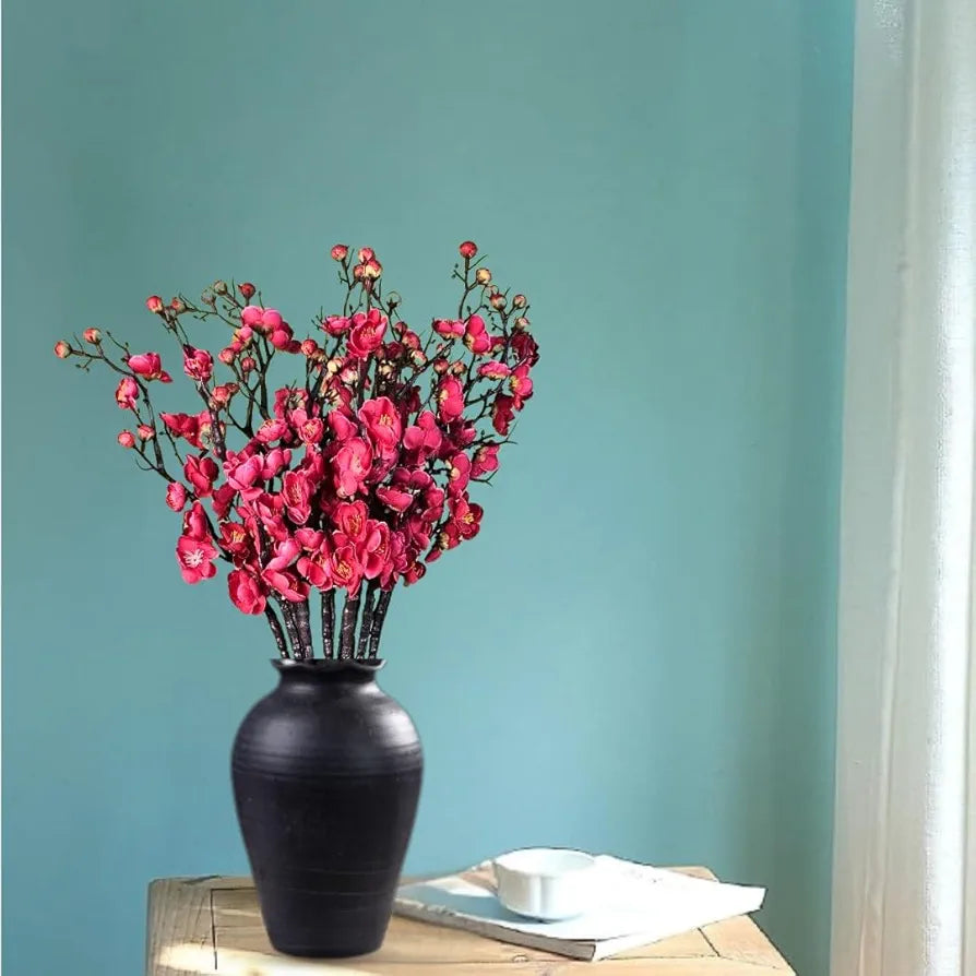 SATYAM KRAFT 3 Sticks Artificial Blossom Flower Bouquet Sticks for Home Decor, Bedroom, Living Room, Table, Balcony, Office, Wedding, Pooja, Anniversary Decorations – Dark Pink